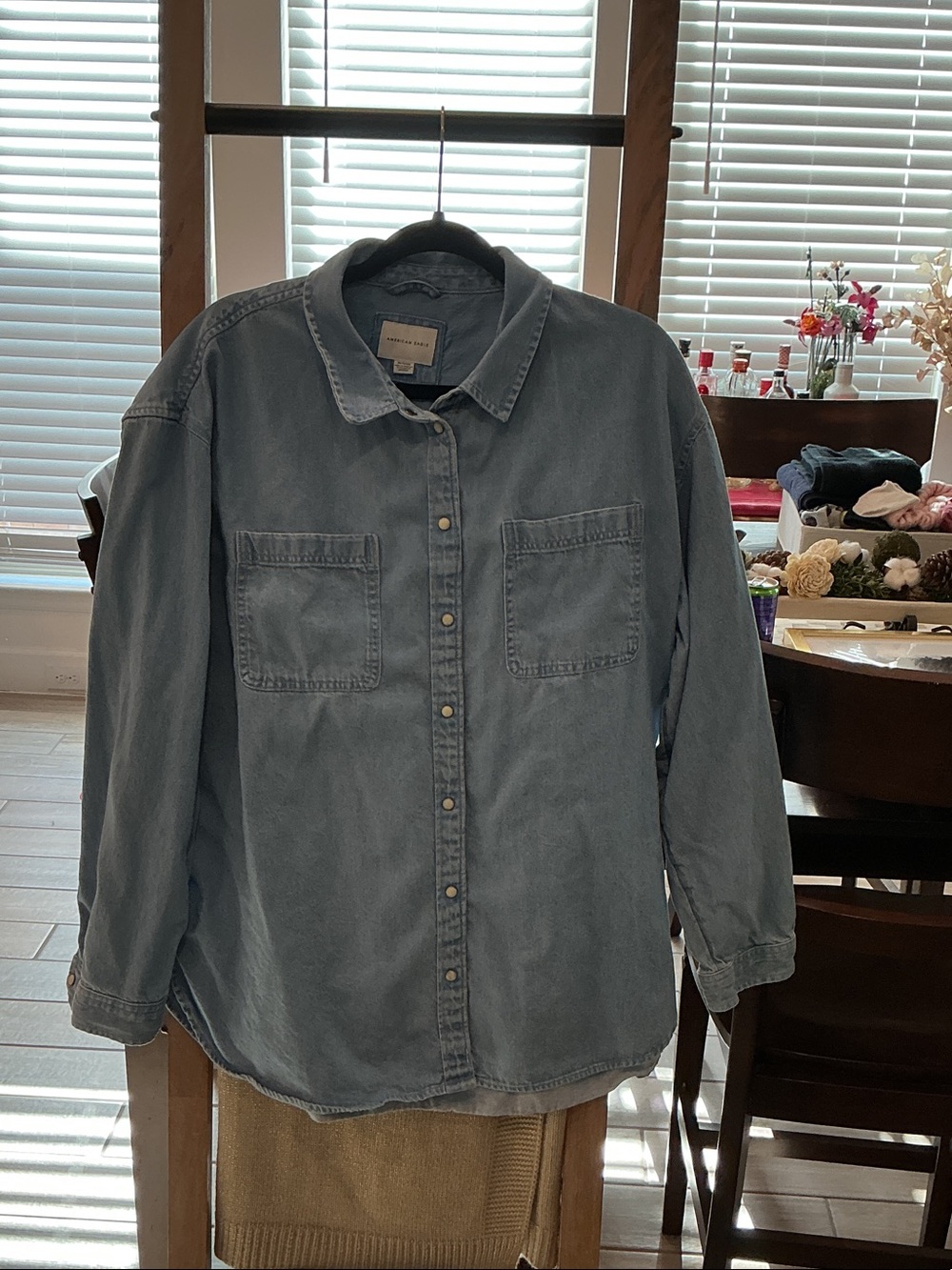 American Eagle Outfitters Light Blue Denim Button-Down Shirt
